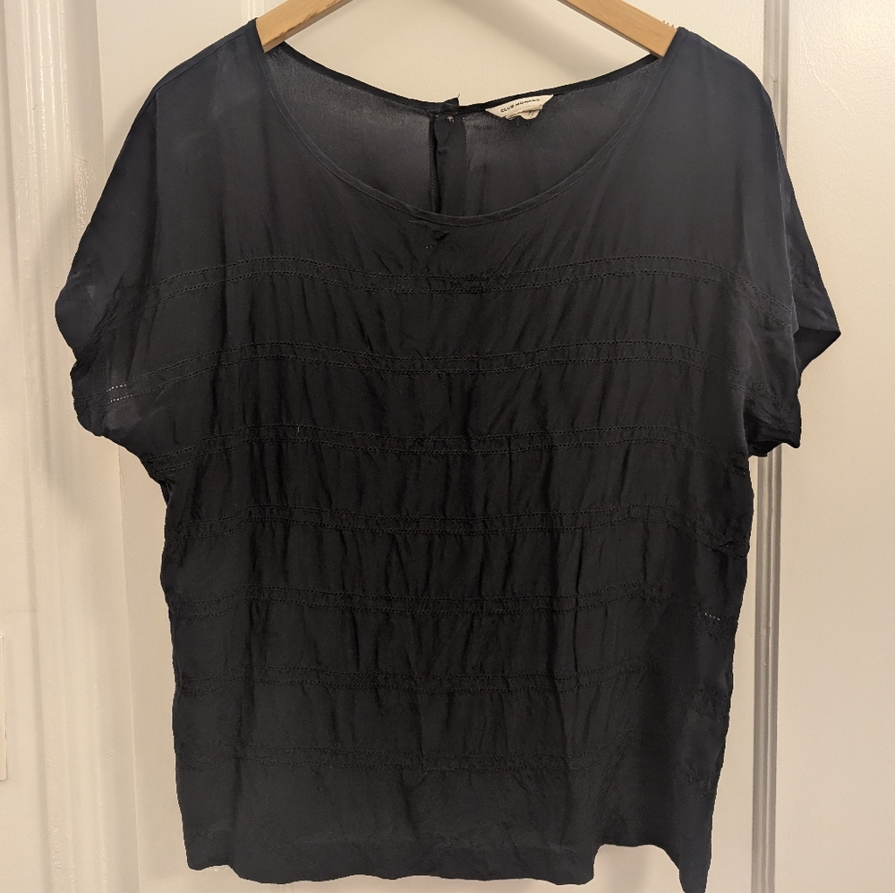 Club Monaco 100% Silk Navy Tee Blouse